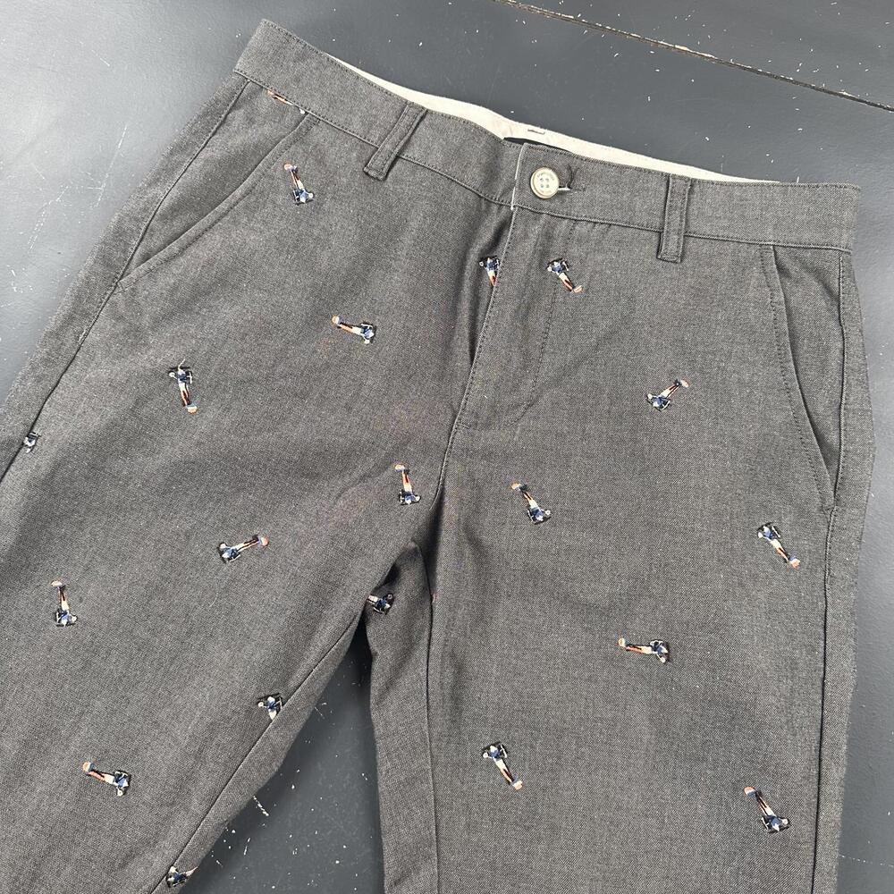Angelo Litrico Pants Mens 31x29 Gray Airplane Embroidered Chino Dress Commuter